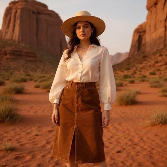 BlankNYC Genuine Suede Tan Midi Skirt Sz 28 NWT Pockets Front Slit Equestrian - Picture 5 of 6